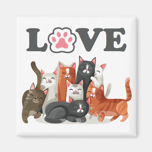 Cute Clowder of Cats Illustration with LOVE Magneet