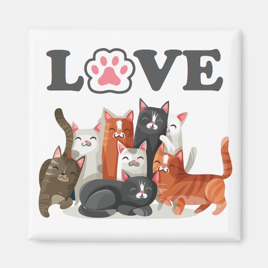 Cute Clowder of Cats Illustration with LOVE Magneet (Voorkant)