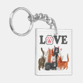 Cute Clowder of Cats Illustration with LOVE Photo Sleutelhanger (Voorkant Links)