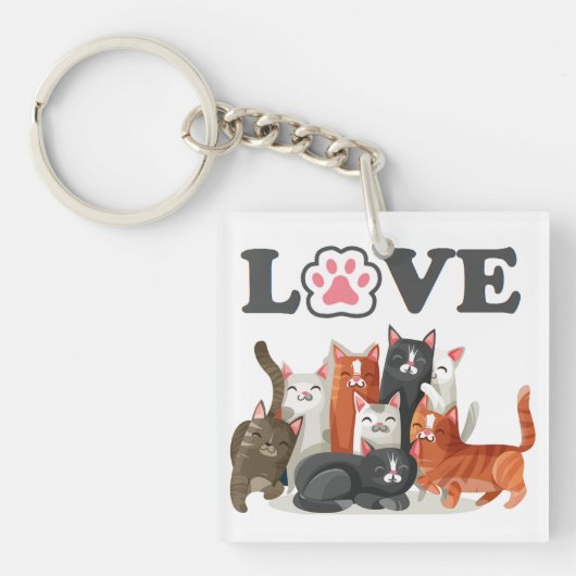 Cute Clowder of Cats Illustration with LOVE Photo Sleutelhanger (Voorkant)