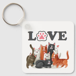 Cute Clowder of Cats Illustration with LOVE Sleutelhanger