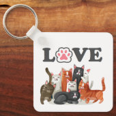 Cute Clowder of Cats Illustration with LOVE Sleutelhanger (Voorkant)