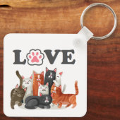 Cute Clowder of Cats Illustration with LOVE Sleutelhanger (Achterkant)