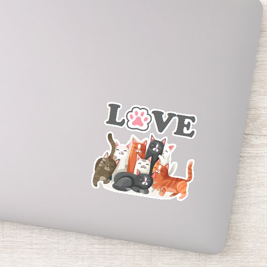 Cute Clowder of Cats Illustration with LOVE Sticker (Detail)