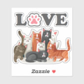 Cute Clowder of Cats Illustration with LOVE Sticker (Vel)