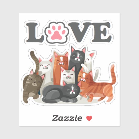 Cute Clowder of Cats Illustration with LOVE Sticker (Vel)