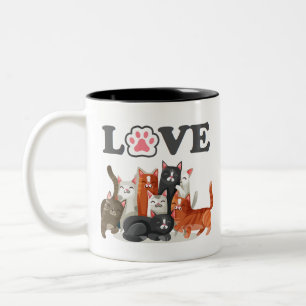Cute Clowder of Cats Illustration with LOVE Tweekleurige Koffiemok