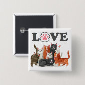 Cute Clowder of Cats Illustration with LOVE Vierkante Button 5,1 Cm (Voorkant /achterkant)