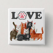 Cute Clowder of Cats Illustration with LOVE Vierkante Button 5,1 Cm (Voorkant)