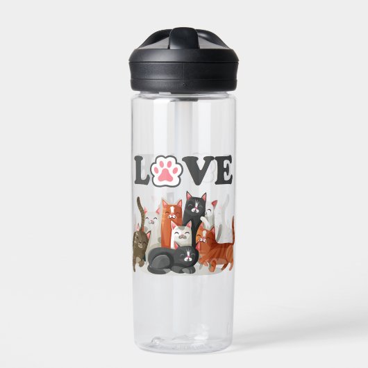 Cute Clowder of Cats Illustration with LOVE Waterfles (Voorkant)