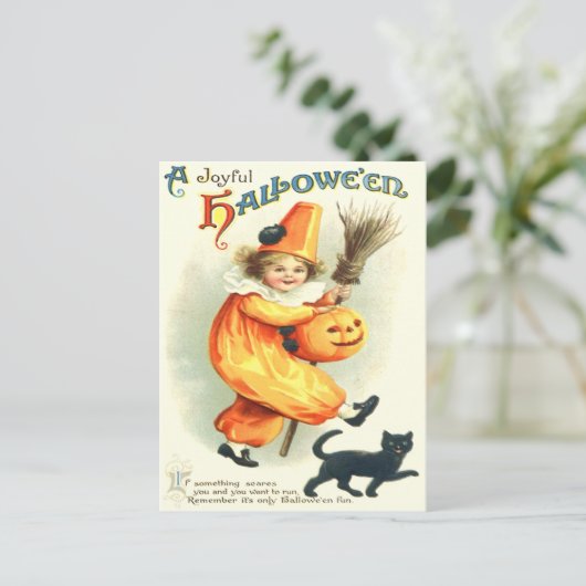 Cute Clown Black Cat Jack O Lantern Briefkaart (Staand voorkant)