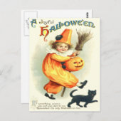 Cute Clown Black Cat Jack O Lantern Briefkaart (Voorkant / Achterkant)