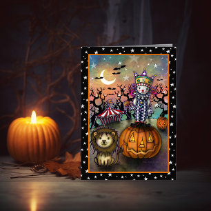 Cute Clown en Lion Halloween Art Kaart