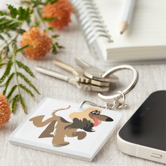 Cute Clownish Cartoon Afghan Hound Acrylkeyring Sleutelhanger (Voorkant Rechts)