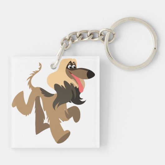 Cute Clownish Cartoon Afghan Hound Acrylkeyring Sleutelhanger (Achterkant)