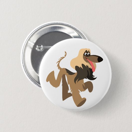 Cute Clownish Cartoon Afghan Hound Button Badge (Voorkant /achterkant)