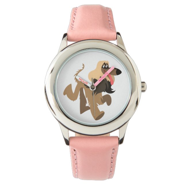 Cute Clownish Cartoon Afghan Hound Watch Horloge (Voorkant)
