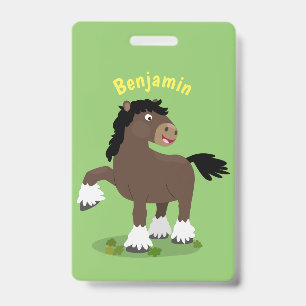 Cute Clydesdale draft horse cartoon illustration Badge