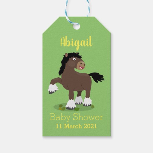 Cute Clydesdale draft horse cartoon illustration Cadeaulabel (Voorkant)