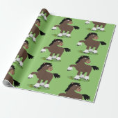 Cute Clydesdale draft horse cartoon illustration Cadeaupapier (Uitgerold)
