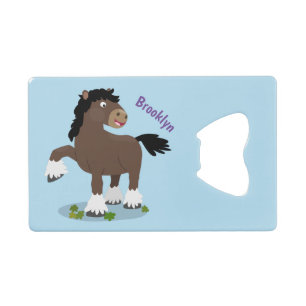 Cute Clydesdale draft horse cartoon illustration Creditkaart Flessenopener