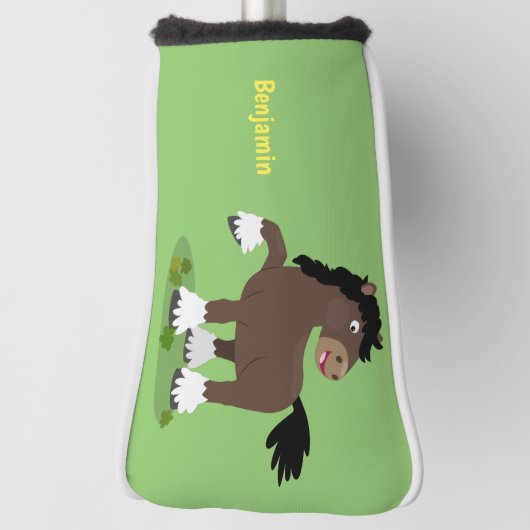 Cute Clydesdale draft horse cartoon illustration Golfheadcover (Draai 90)