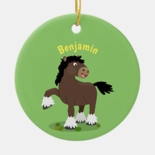 Cute Clydesdale draft horse cartoon illustration Keramisch Ornament