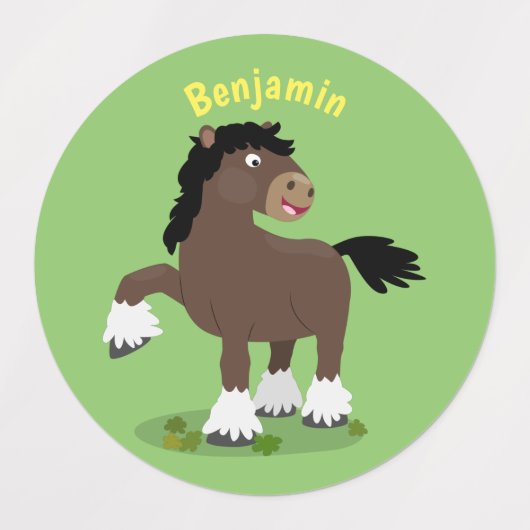 Cute Clydesdale draft horse cartoon illustration Labels (Design 2)