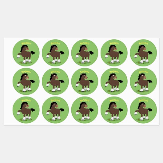 Cute Clydesdale draft horse cartoon illustration Labels (Vel)