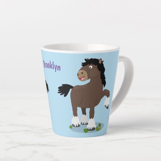 Cute Clydesdale draft horse cartoon illustration Latte Mok (Rechterhoek)
