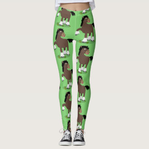 Cute Clydesdale draft horse cartoon illustration Leggings