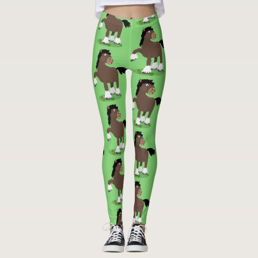 Cute Clydesdale draft horse cartoon illustration Leggings (Voorkant)