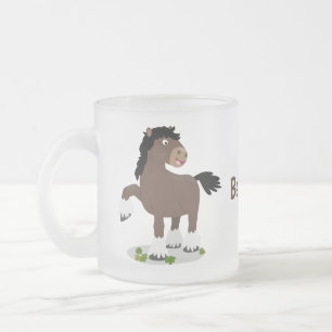 Cute Clydesdale draft horse cartoon illustration Matglas Koffiemok