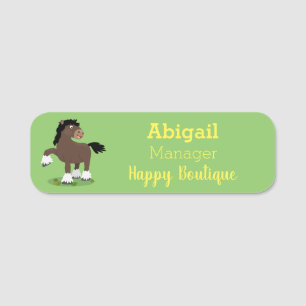 Cute Clydesdale draft horse cartoon illustration Naamplaatje