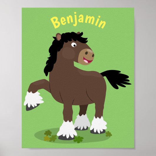 Cute Clydesdale draft horse cartoon illustration Poster (Voorkant)
