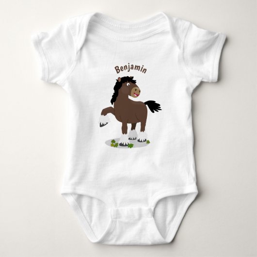 Cute Clydesdale draft horse cartoon illustration Romper (Voorkant)