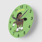 Cute Clydesdale draft horse cartoon illustration Ronde Klok (Hoek)