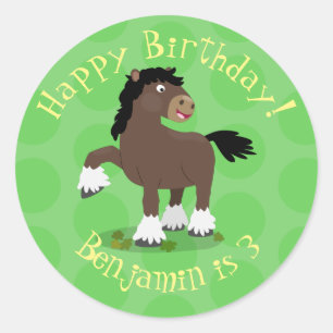 Cute Clydesdale draft horse cartoon illustration Ronde Sticker