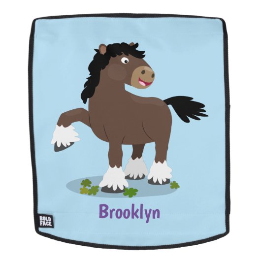 Cute Clydesdale draft horse cartoon illustration Rugtassen (Verwijderbaar gezicht)