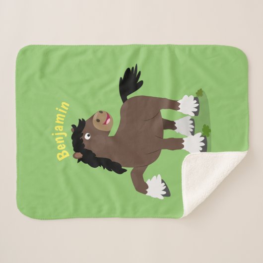 Cute Clydesdale draft horse cartoon illustration Sherpa Deken (Voorkant (horizontaal))