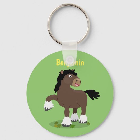 Cute Clydesdale draft horse cartoon illustration Sleutelhanger (Voorkant)