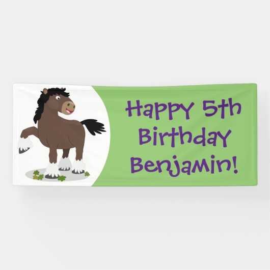 Cute Clydesdale draft horse cartoon illustration Spandoek (Horizontaal)