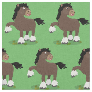 Cute Clydesdale draft horse cartoon illustration Stof