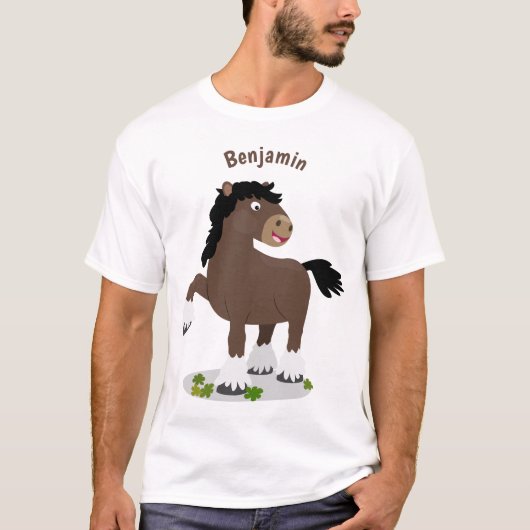 Cute Clydesdale draft horse cartoon illustration T-shirt (Voorkant)