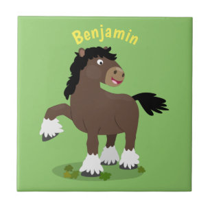 Cute Clydesdale draft horse cartoon illustration Tegeltje