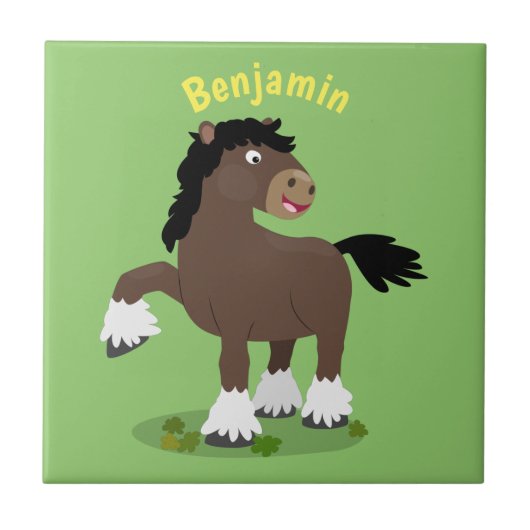 Cute Clydesdale draft horse cartoon illustration Tegeltje (Voorkant)