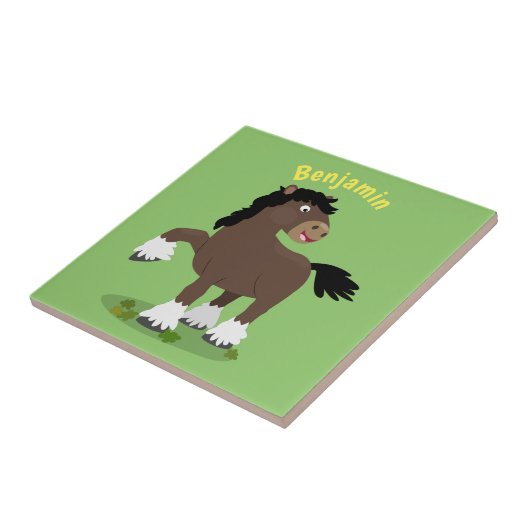 Cute Clydesdale draft horse cartoon illustration Tegeltje (Zijkant)