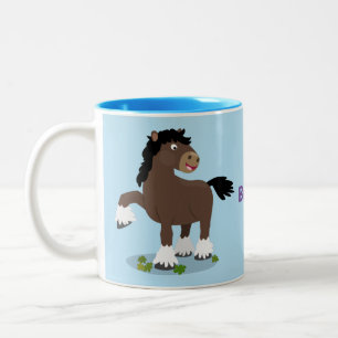 Cute Clydesdale draft horse cartoon illustration Tweekleurige Koffiemok