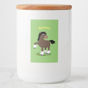 Cute Clydesdale draft horse cartoon illustration Voedselcontainer Etiket