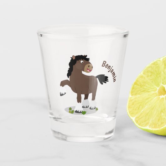 Cute Clydesdale draught horse cartoon illustration Shot Glas (Voorkant)